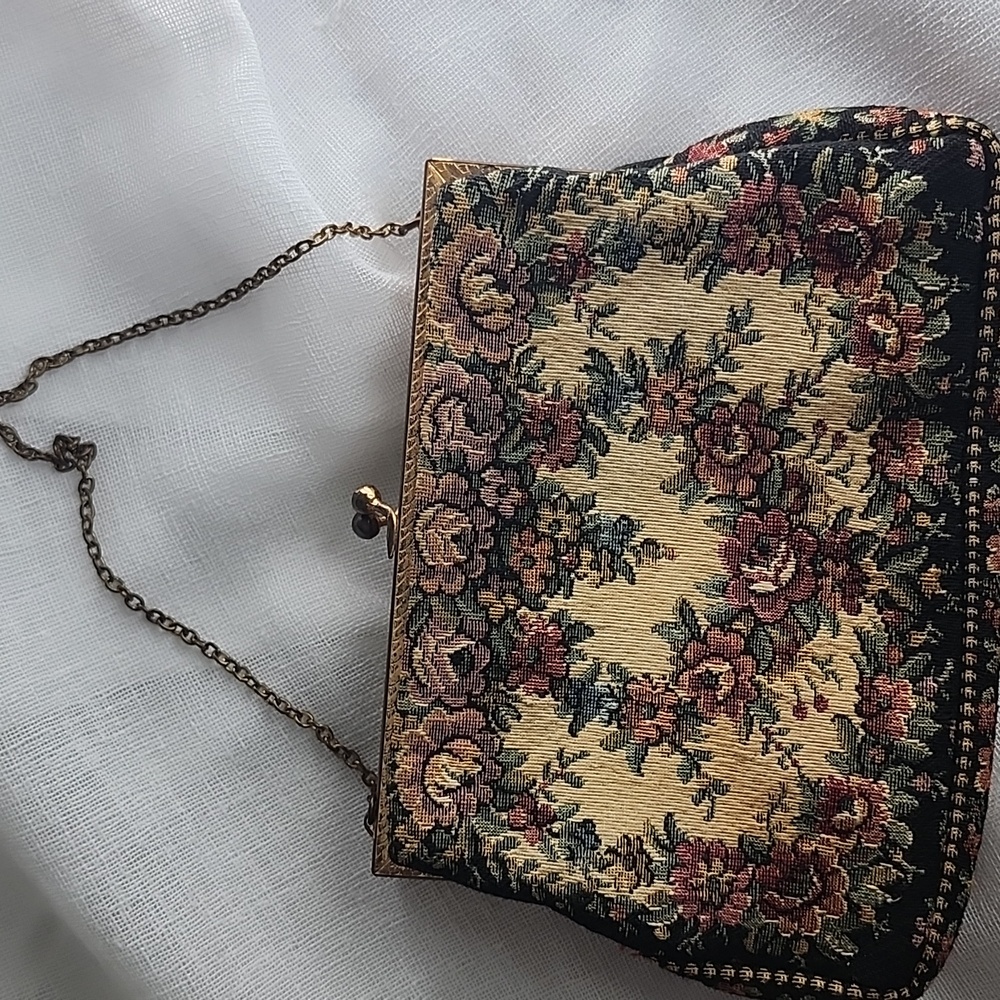 Vintage French Hand Made Floral Petite Point Tapestry Evening Bag, $45 - Picture 8 of 10